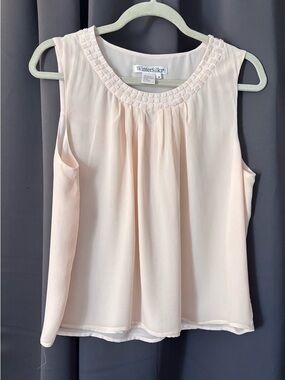 WinterSilks Light Blush Pleated Sleeveless Shell Top